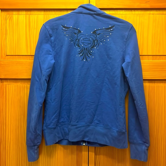 Harley Davidson. Blue Jacket. Size Large. Front Zipper, Pickets, Rhinestone Logo - Picture 3 of 7